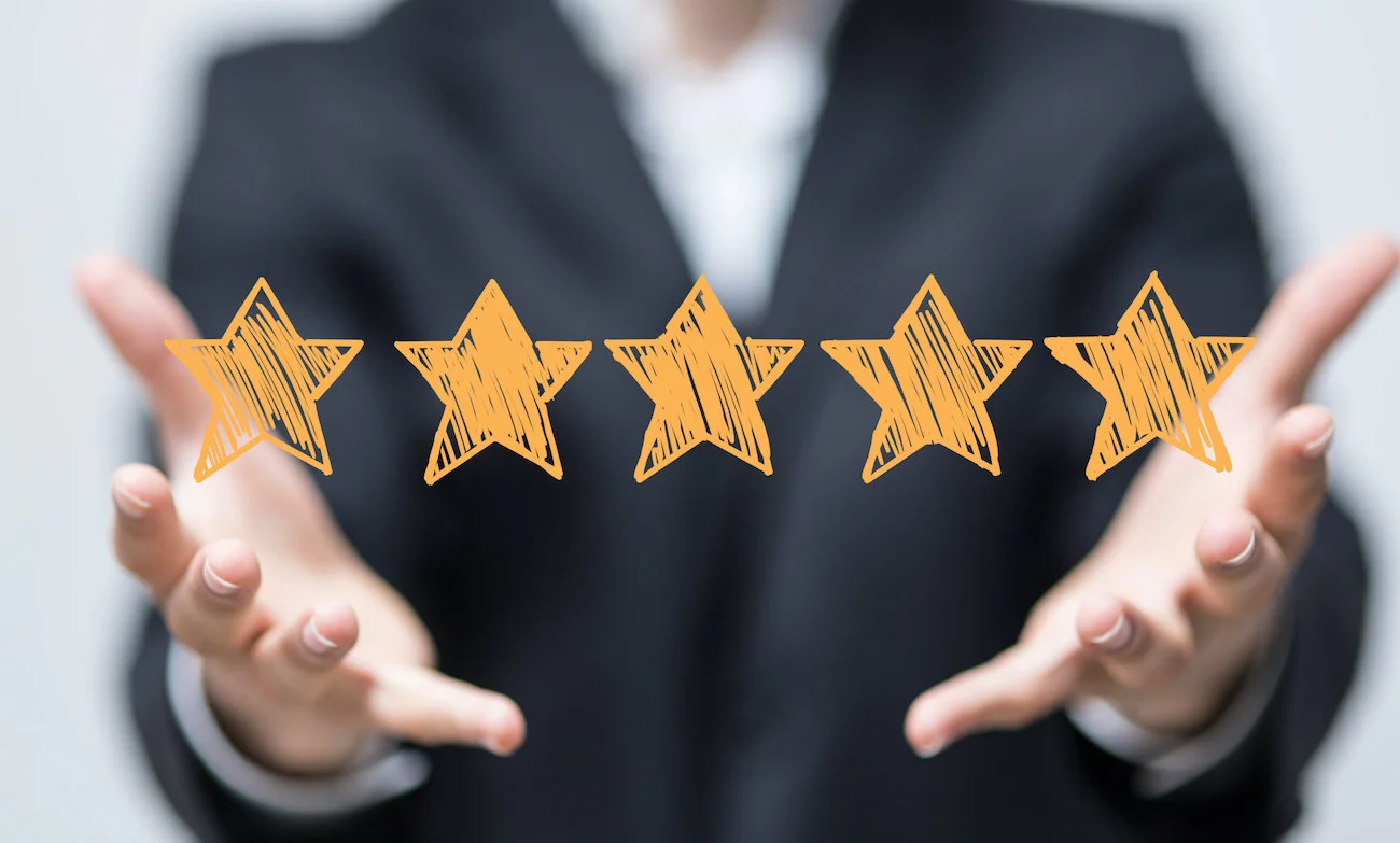 review five stars indicating a positive review